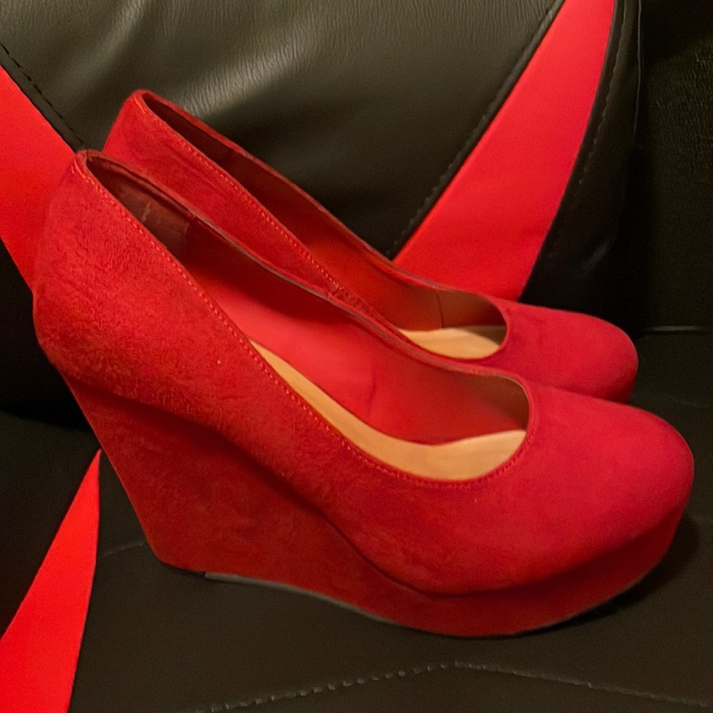Red, suede heels! Perfect for Valentine’s Day
